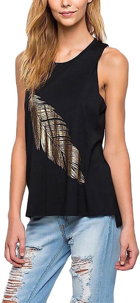 Tank Top Damen Sommer Rmellos Rundhals Bl Tter Drucken T Shirt