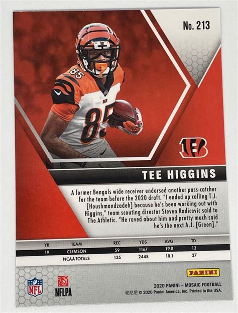 Tee Higgins Mosaic Football Base Rookie Cincinnati Bengals Rc