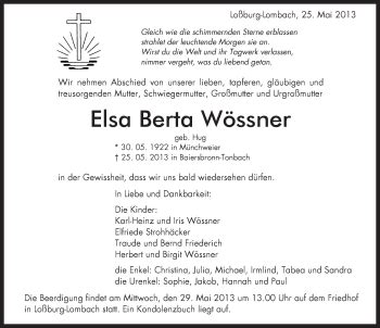 Traueranzeigen Von Elsa Berta W Ssner Schwarzw Lder Bote Trauer