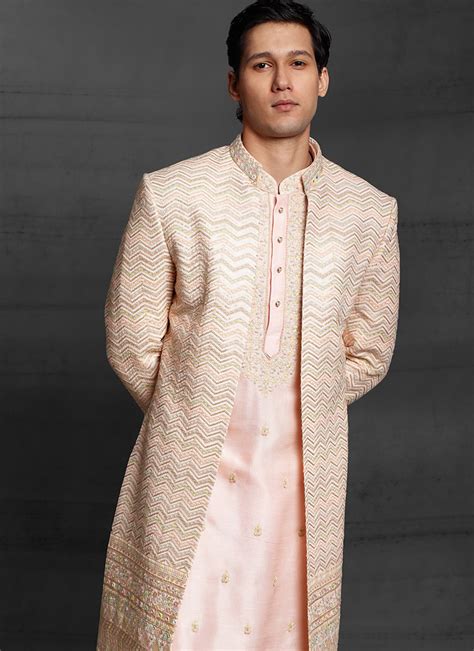 Buy Indian Ethnic Clothing Mehendi Peach Men Sherwanis