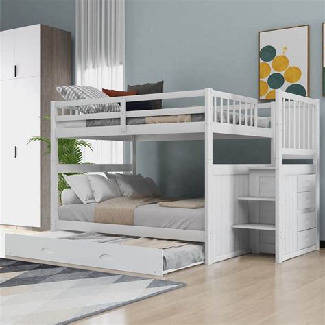 Harper & Bright Designs White Full Over Full Bunk Bed with Twin Size ...