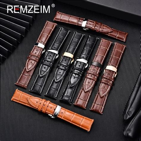 REMZEIM Genuine Leather Strap With Automatic Buckle Watch Band 18mm