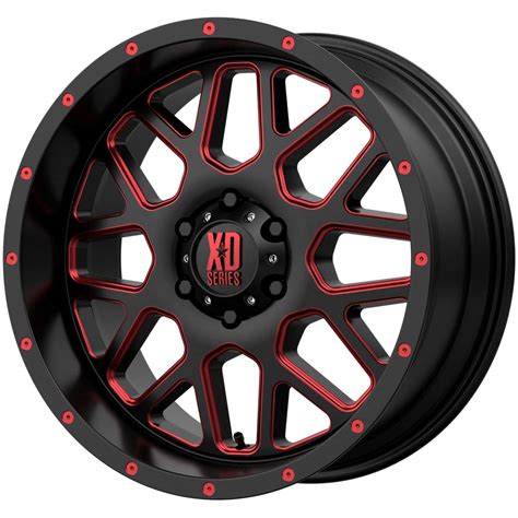 XD SERIES BY KMC WHEELS Xd820 Grenade Satin Black Milled With RED Clear