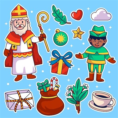 Free Vector Hand Drawn Sinterklaas Stickers Collection