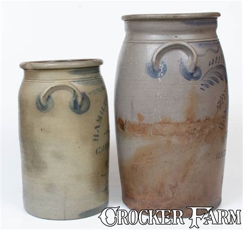 Lot Of Two Hamilton And Jones Greensboro Pa Stoneware Churn And Jar