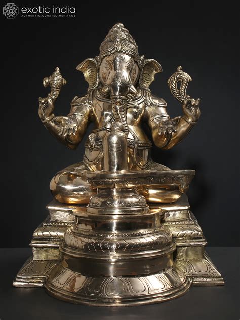 14" Lord Ganesha Worshipping Shivalinga | Brass Statue | Exotic India Art