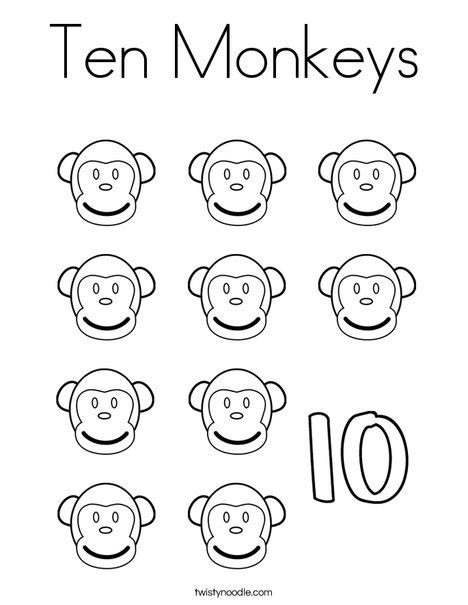 Ten Monkeys Coloring Page - Twisty Noodle