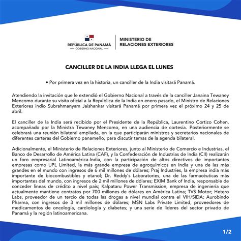 Cancillería de Panamá on Twitter Atendiendo la invitación extendida