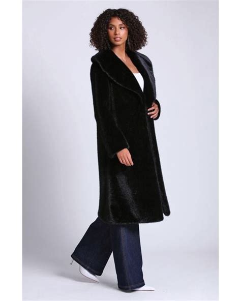 Avec Les Filles Shawl Collar Faux Fur Longline Coat In Black Lyst