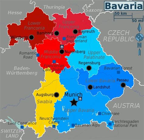 Wv Bavaria Regions Bavaria Wikipedia Bavaria States Of Germany Map