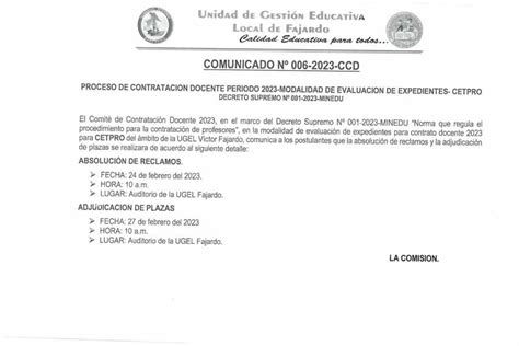 Ugelfajardo Gob Pe Comunicado No Ccd