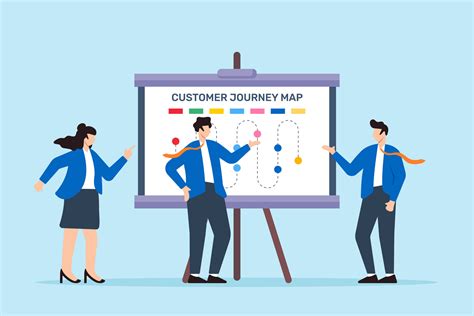 illustration of team discussing customer journey map on whiteboard user ...