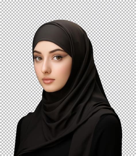 Um Retrato De Uma Mulher Mu Ulmana Usando Um Hijab Preto Isolado Em Um