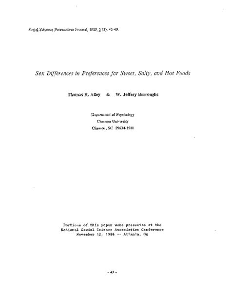 Pdf Sex Differences In Preferences For Sweet Salty And Hot Foods Thomas Alley