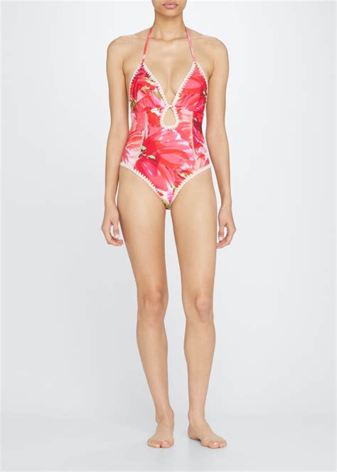 Milly Cabana Brushstroke Floral Cutout One Piece Swimsuit Bergdorf Goodman