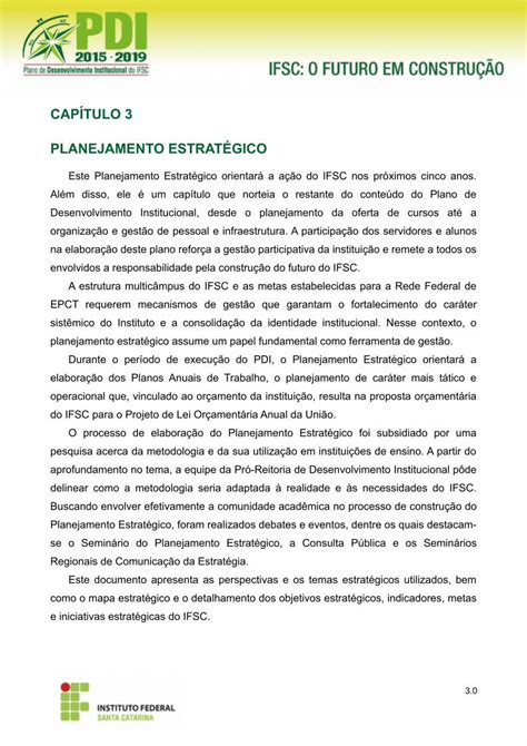 PDF CAPÍTULO 3 PLANEJAMENTO ESTRATÉGICO PDI Plano de pdi ifsc