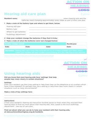 Fillable Online Careforumwales Co Hearing Aid Care Plan Using Hearing