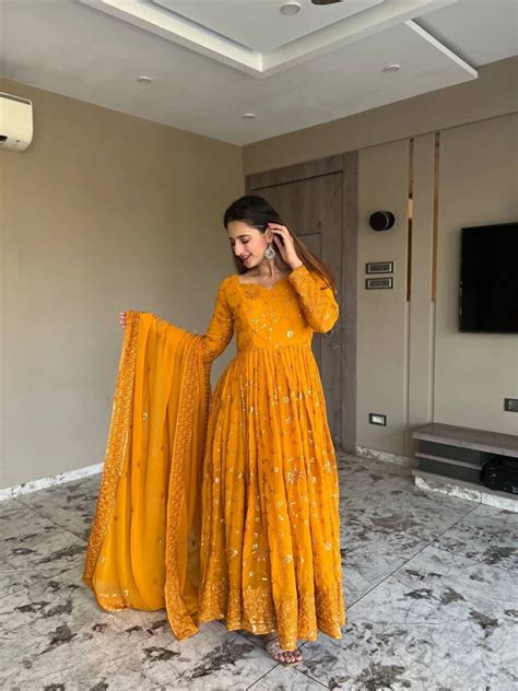 Haldi Special Gown Ethnic Wear Yellow Gown Haldi Function In Wedding Indian Designer Wedding