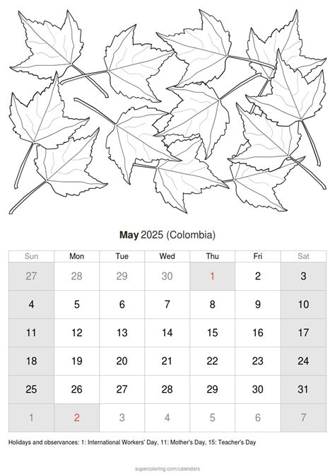 May 2025 Calendar Colombia