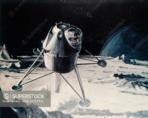 1960s Nasa Drawing Illustration Lunar Module Landing Moon Science Space