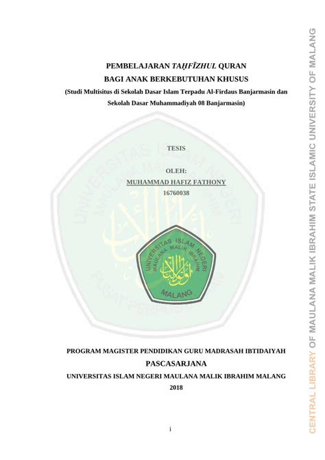 Pdf Pembelajaran Ta F Zhul Quran Bagi Anak Etheses Uin Malang Ac Id