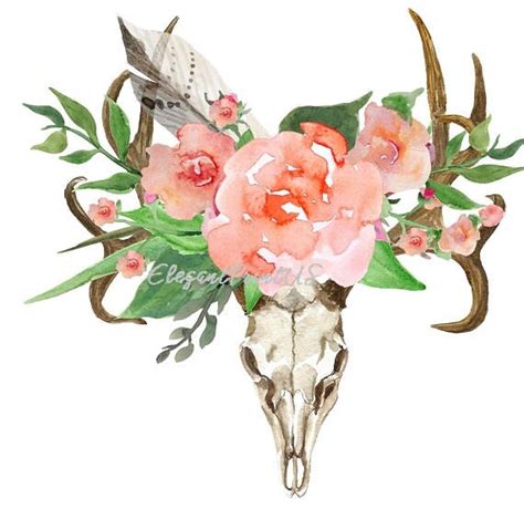 Deer Clipart Bohemian Art Boho Deer Deer Skull With Etsy