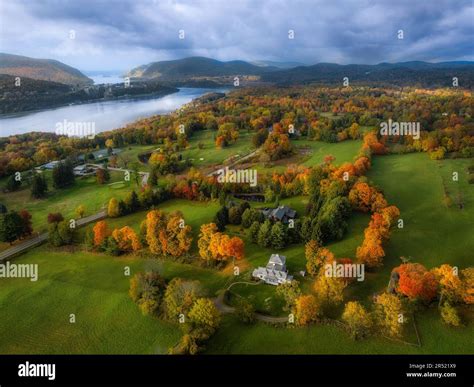 Hudson Valley Ny Aerial Aerial View During The Fall Foliage Colorful Season Of The Mid Hudson