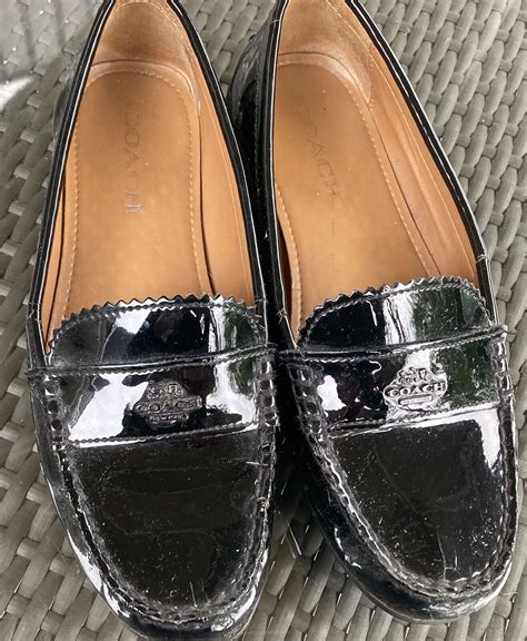 Coach Womens Odette Black Patent Leather Loafers Siz Gem