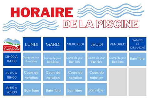 Affiche horaire de la piscine 2023 Municipalité de Saint Elzéar