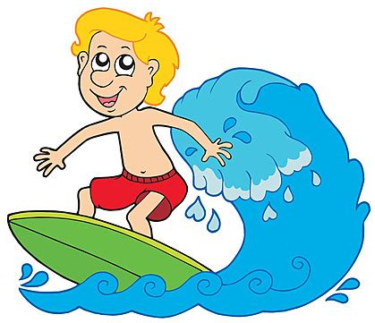 Surf Clipart Desenhando Desenho Animado Menino Surfista Na Onda Vetor