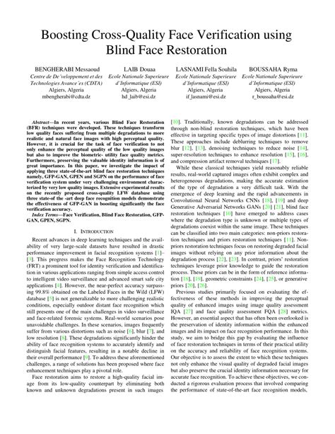 Pdf Boosting Cross Quality Face Verification Using Blind Face Restoration