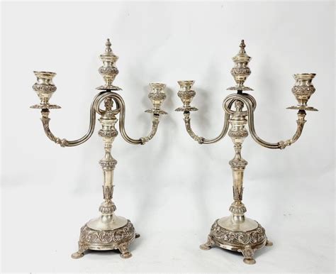 Pareja De Candelabros Tres Brazos H Cm Plata Catawiki