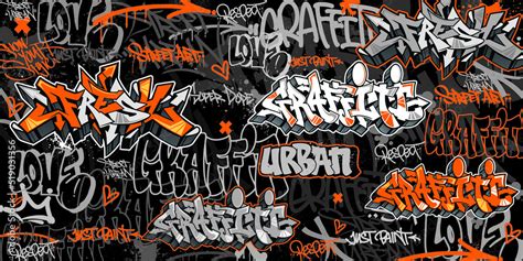 Graffiti background with throw-up and tagging hand-drawn style. Street ...