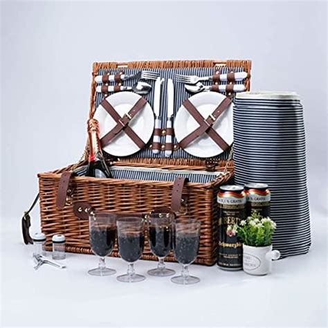 Picnic Baskets For 4 Persons Retro Classic Willow Hamper Set With