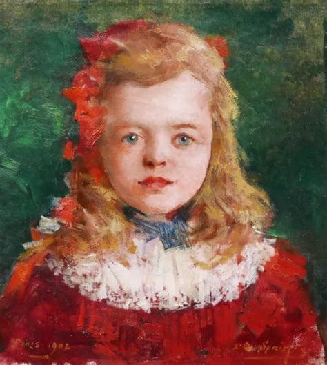 TABLEAU PORTRAIT PETITE Fille Enfant Robe Rouge Louis Charles SPRIET