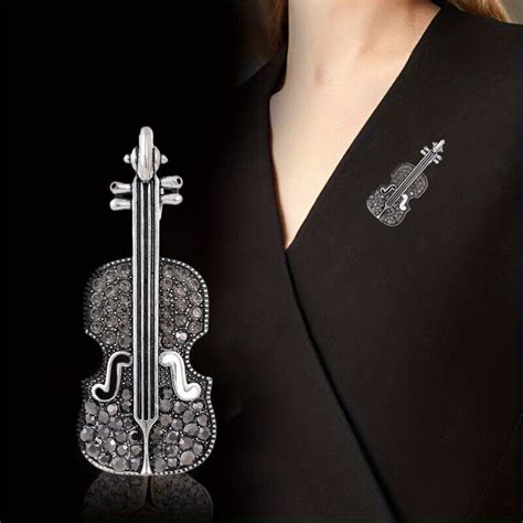 Fashion Rhinestone Violin Pins Brooches For Women Coat Clothing