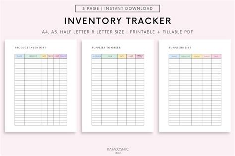 Inventory Form Business Planner Product Supply Tracker