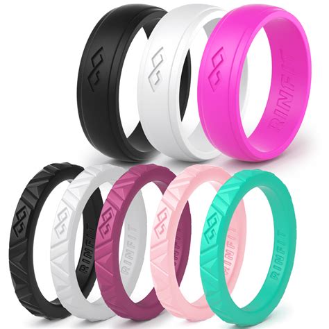 Rinfit Silicone Wedding Rings Wedding Bands Rubber 8 Rings Set Womens