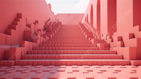 Pink Geometric Walkway With Steps In Stunning 3d Rendering Background