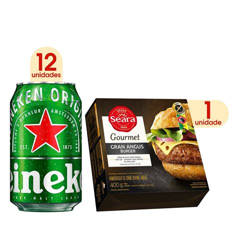 Kit 12 Cervejas Heineken Lata 350ml 1 Gran Angus Burger Seara Gourmet