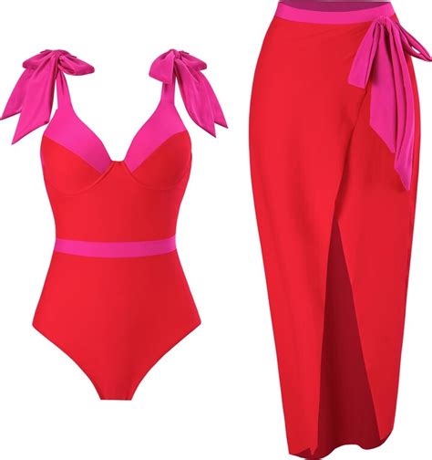 IBTOM Castle Women 2Pcs Sarong Swimsuit Floral Print V Neck Padded One Piece Bikini Swimwear