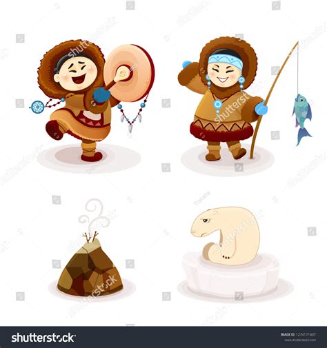 Cartoon Illustration Funny Eskimo Child Cute Stock Illustration ...