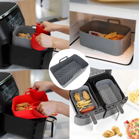 2x Silicone Pot For Air Fryer Dual Basket Liner Handle Baking Pan Fit For Ninja Ebay