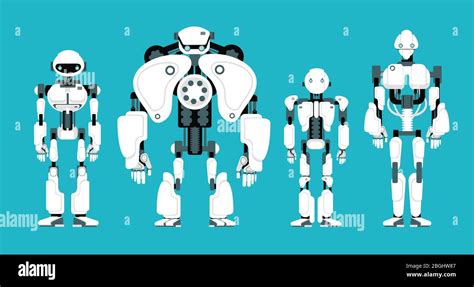 Various Robot Androids Cute Cartoon Futuristic Humanoid Characters Set Android Friendly