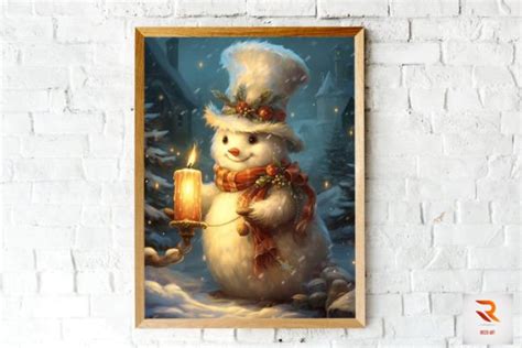 Whimsical Snowman Xmas Day Wall Art Graphic By Ricco Art Creative Fabrica