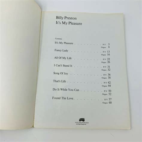 1975 Its My Pleasure Songbook By Billy Preston Almo Piano Vocal Guitar