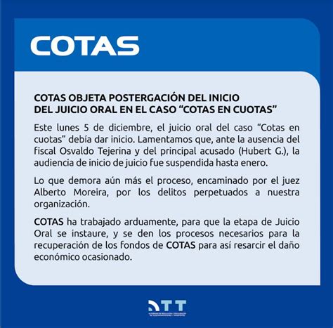 Cotas objeta postergación del inicio del juicio oral en el Caso Cotas