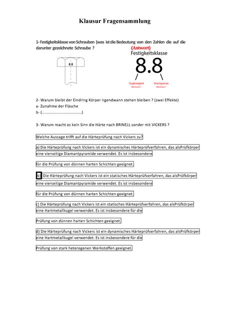 Klausur Fragensammlung Werkstoffkunde I Klausur Fragensammlung 1