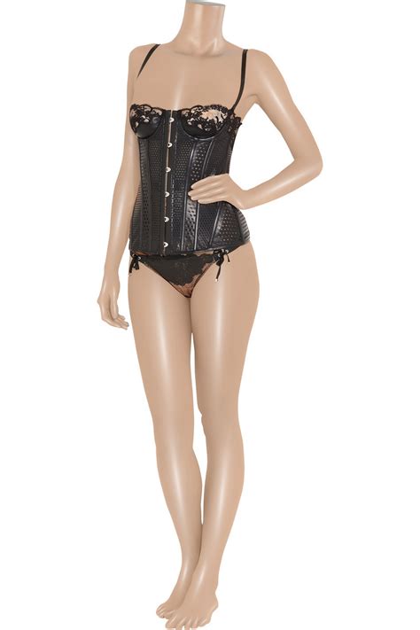 Lyst La Perla Leather And Lace Paneled Corset In Black