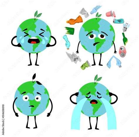 Cute Planet Earth Character Set Collection Cartoon Planets With